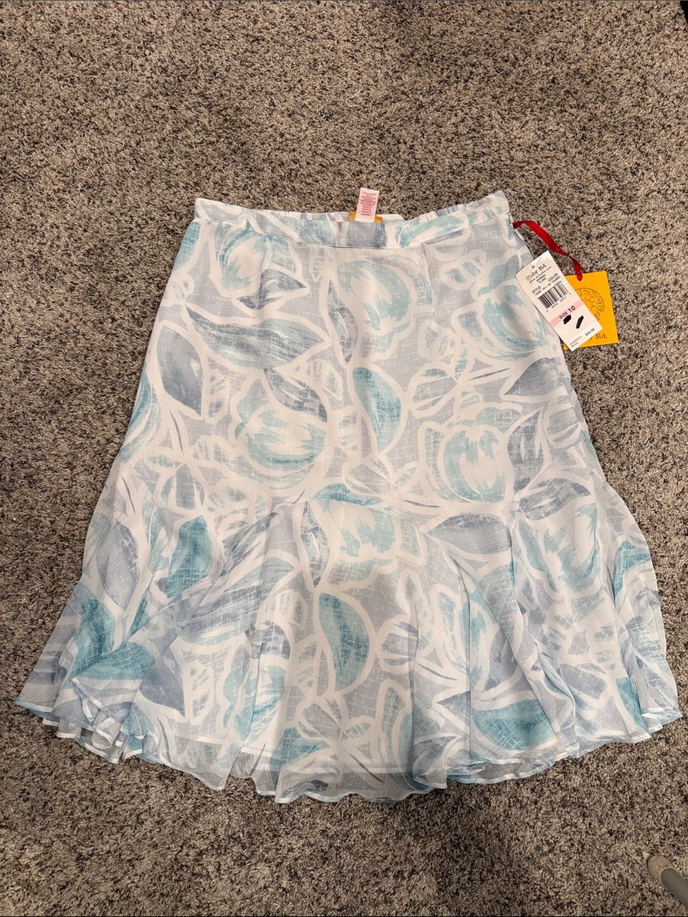 Ruby Rd. Blue & White Floral A-Line Skirt